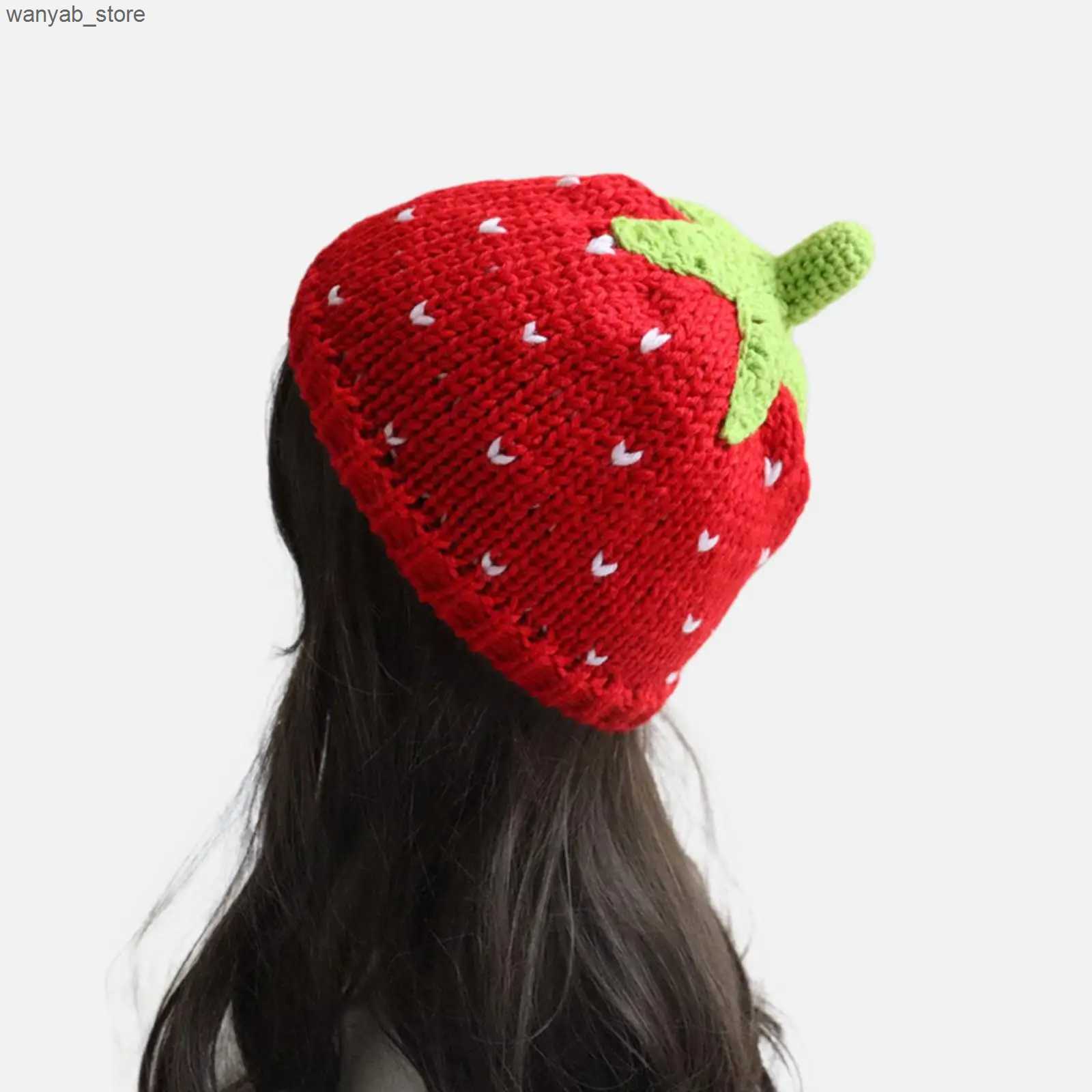 Wide Brim Hats Bucket Hats Strawberry Hat Cold Weather Hat Women Decorative Adult Handmade Soft Cute Lady Lightweight Knit Beanie Strawberry Cap Winte