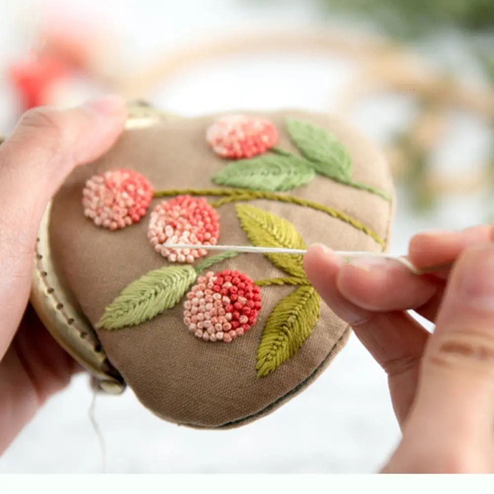 Flower Patterns Coin Purse Wallet Embroidery Starter Kit MultiColor Cross Stitch Needlework DIY Crafts Handmade Bag Accessories 241029