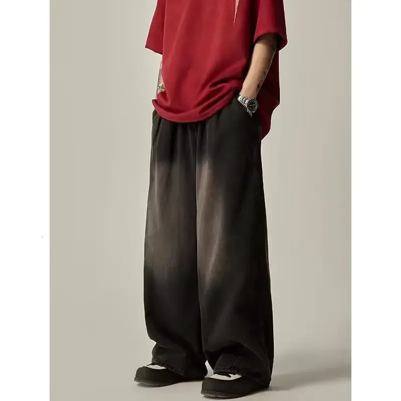 Elastic Waist Oversize Jeans Mens Womens Loose Fit Streetwear Draped Wide Leg Trousers Japanese Style 241031