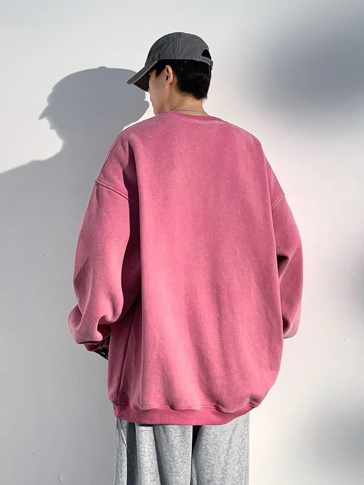 Mens Sweatshirts 360G Heavy Cotton O-Neck Unisex Couple Pullovers Y2K Clothes Streetwear Oversized Hoodie Washed Sweat Tops 241031