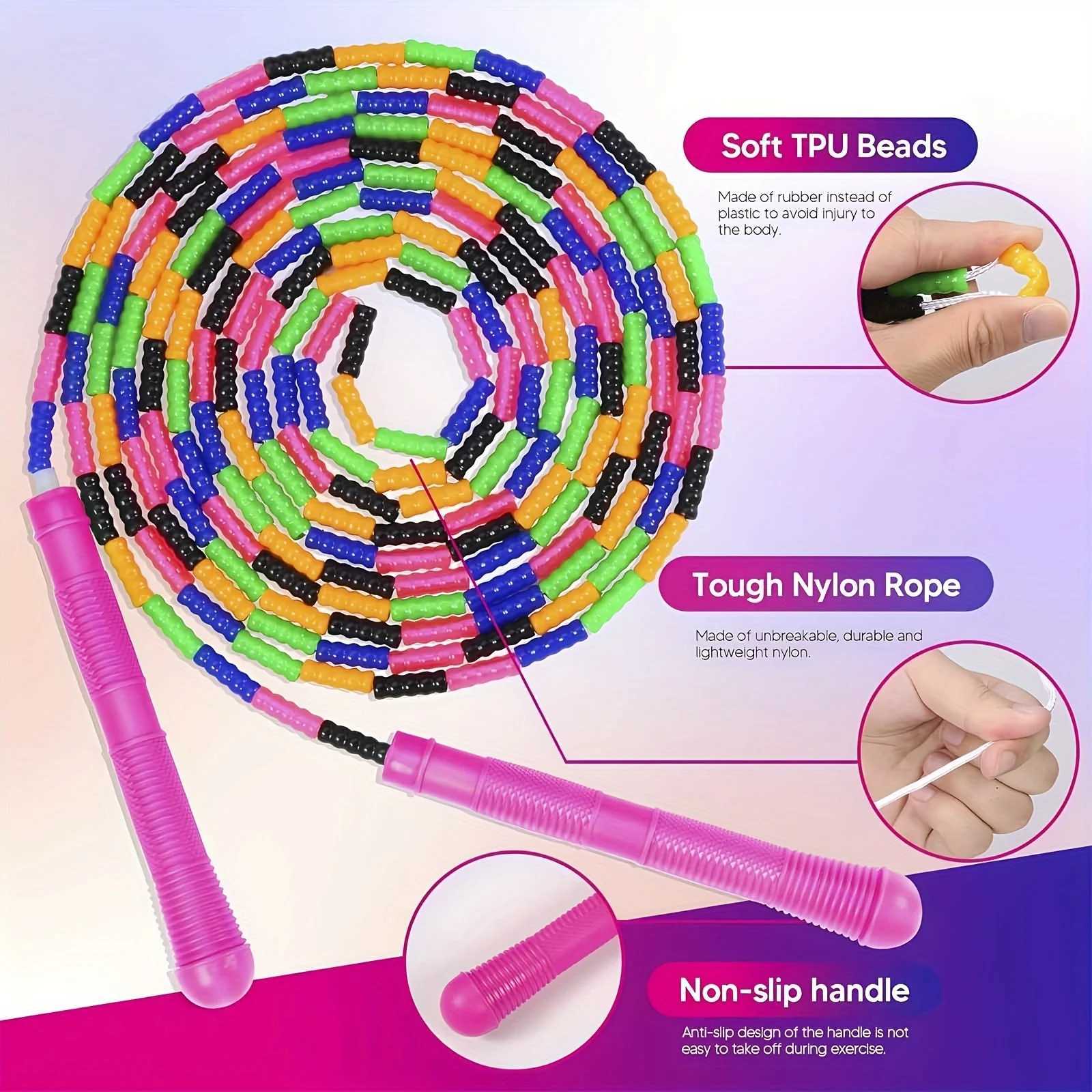 1 long skipping rope soft bead skipping rope plastic segmented skipping ropeW241101