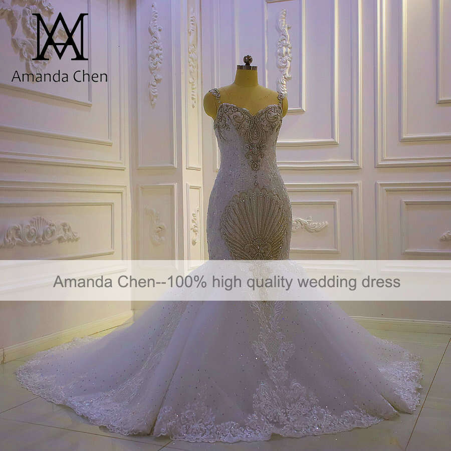 Spaghetti Straps Crystal Mermaid Wedding Dress