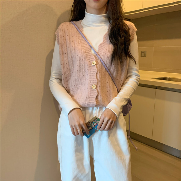 Korean Version Autumn Winter New Item Hollowed Out V Neck Knitted Vest Women Worn Inside And Outside College Style Small Fresh Camisole For Women F110