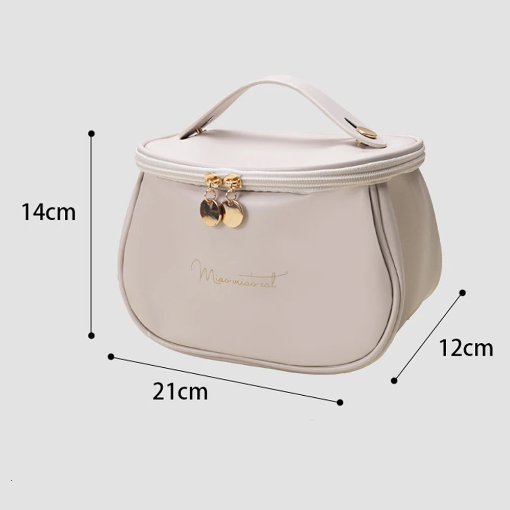 Portable PU makeup bag with handle toilet organizer suitable for womens waterproof travel makeup bag large capacity makeup box 241031