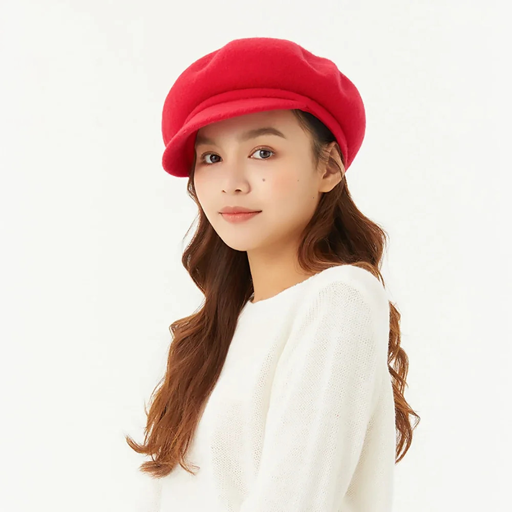 OhSunny Beret 100 Wool Female Winter Hat Retro Tour Caps Warm Solid Color for Elegant Lady Fashion Gifts 241031