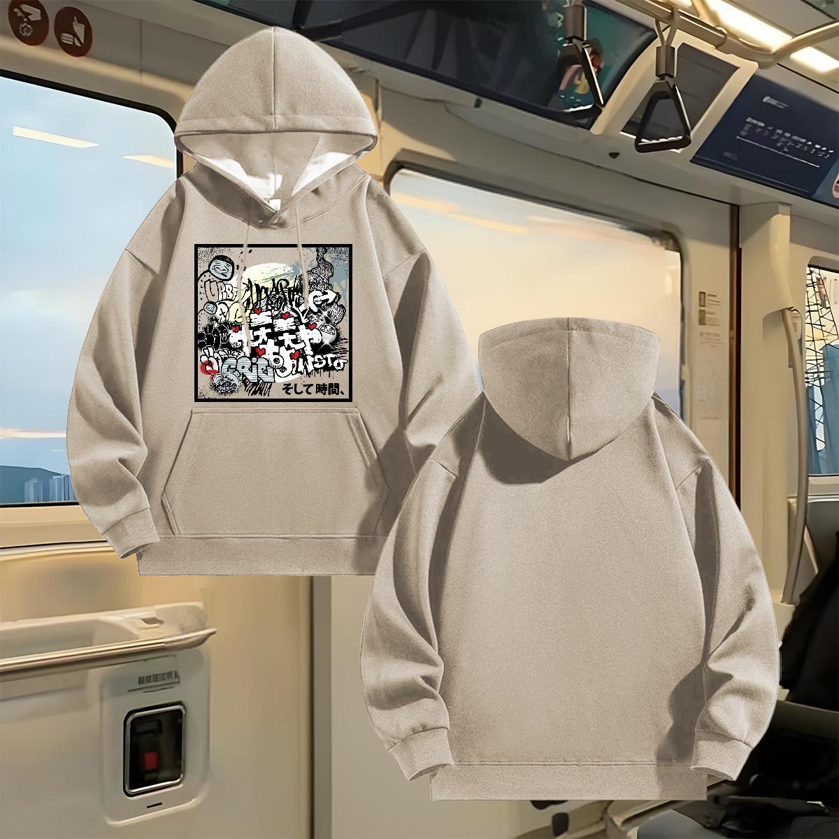 Casual New Hoodie For Man High Street Hip Hop Loose Men's Hooded Sweatshirt Breathable Soft Cartoon Printing S-3XL Tops Hoody Thick Fleece