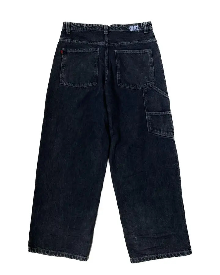 Streetwear skull pocket embroidered jeans Y2K hip-hop retro pocket jeans black pants mens punk rock low rise wide leg Trousers 241031