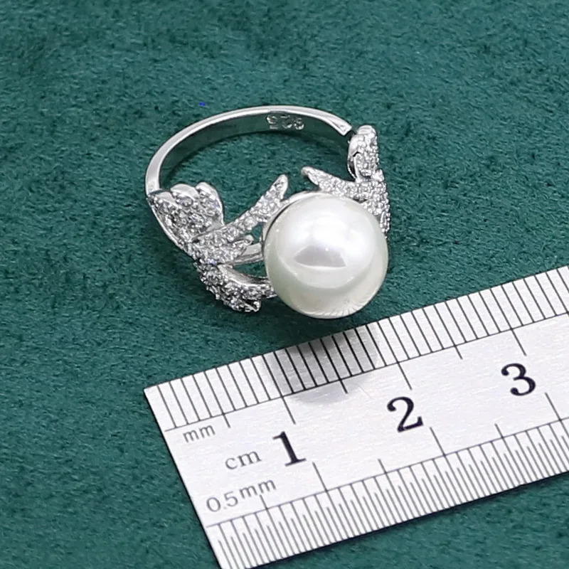 Charming white pearl 925 womens silver jewelry set zircon bracelet earrings necklace rings 241031