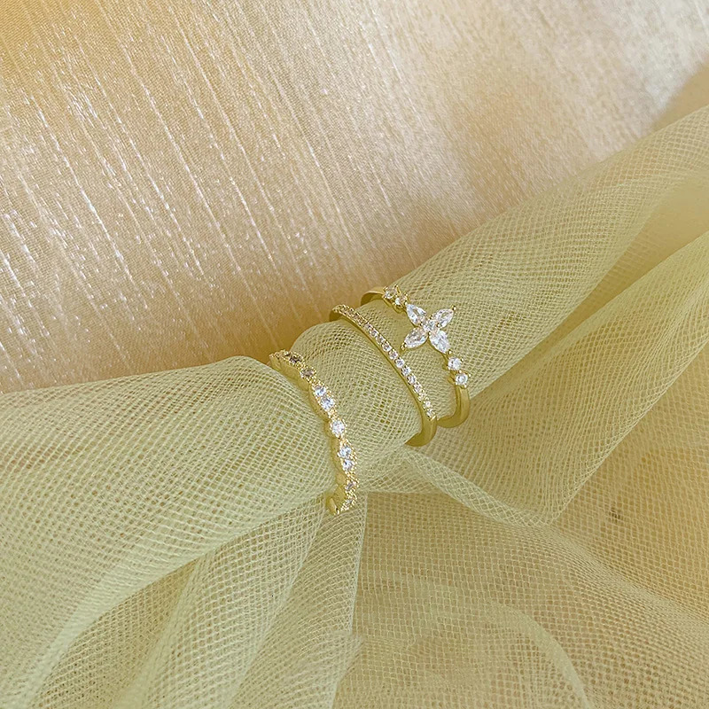 Vintage French Style Fashion Crystal Adjustable Ring for Women Original n Korean Girl Jewelry Accessories 241031