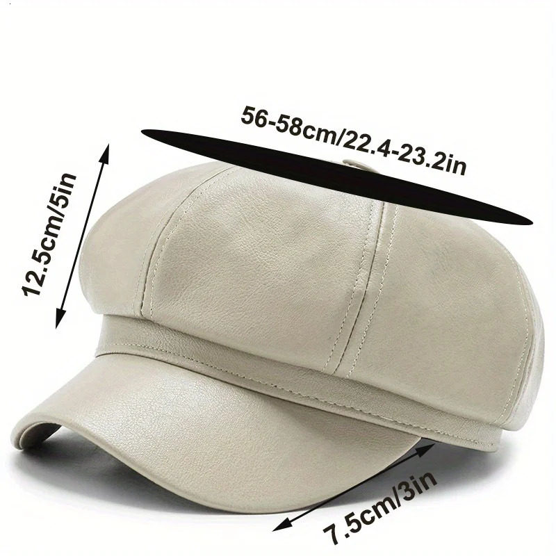 Solid Color PU Leather Octagonal Cap Female Fashion sboy Retro Duck Tongue Beret Hat Winter Autumn Painter 241031