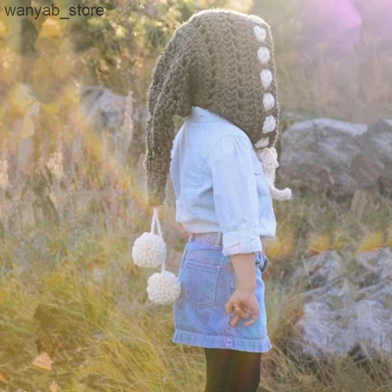 Wide Brim Hats Bucket Hats Childrens crochet rainbow long tail hat wizard elf knitted wool warm hat men and women thickened winter long braided hat L2