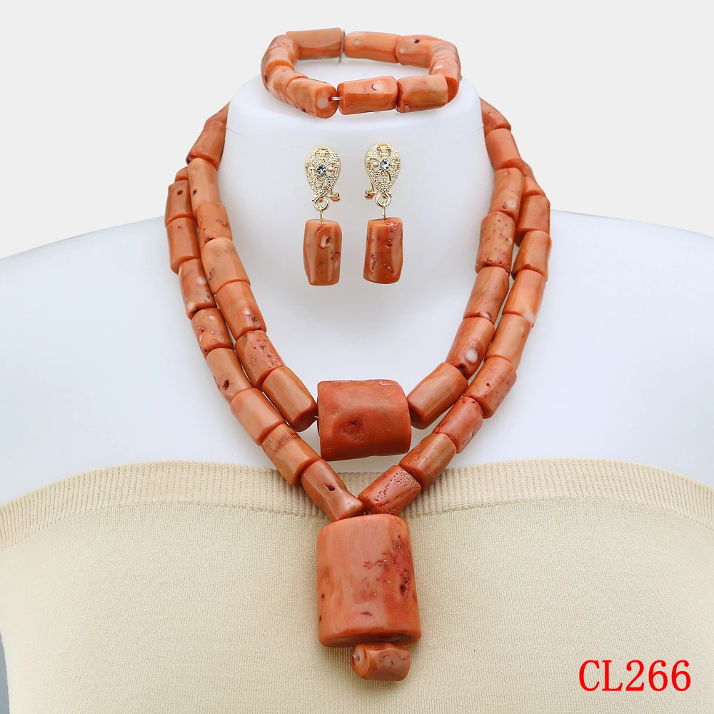 Nigeria Wedding African Beads Orange Primitive Coral Bridal Jewelry Set 241031