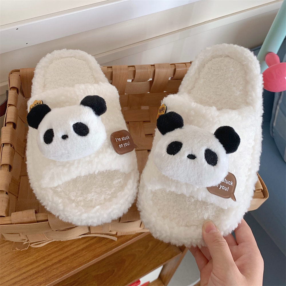 Cartoon Panda Slippers Cute slippers for women girls Fashion Kawaii Fluffy warm winter women cartoon panda shoes