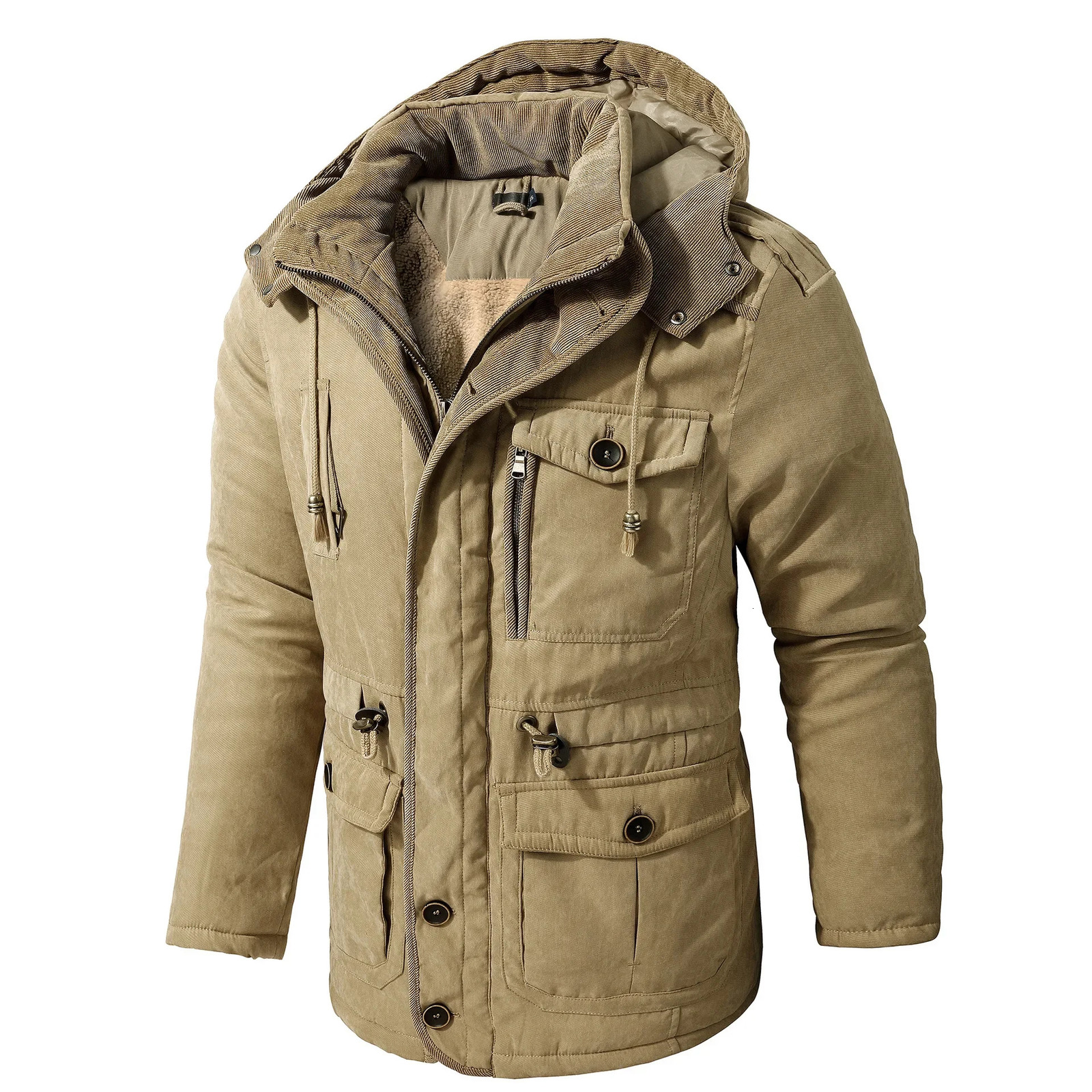 Winter Fleece Parkas Men Warm Windproof Jackets Thick Hooded Parka Coat Mens Fur Linner Outerwear Casual Cotton Padded Jacket 241024