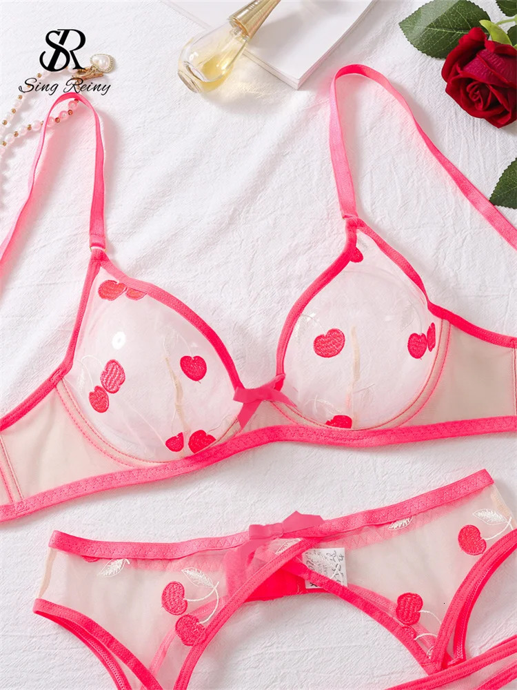 SINGREINY Cut Erotic Sheer Sexuality Underwear Sets 2024 Female Club Slim Sleepwear Fashion Embroidery Amatory Lingerie Suits 241031