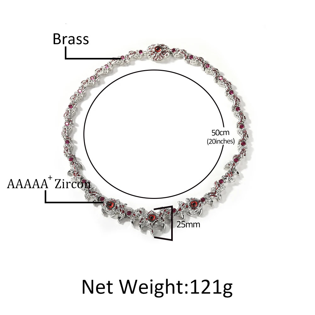 UWIN Iced Out Silver Color Red Eyes Chain Necklaces for Women Men Thrilled Claws Cubic Zirconia Hip Hop Jewelry for Gift 240323