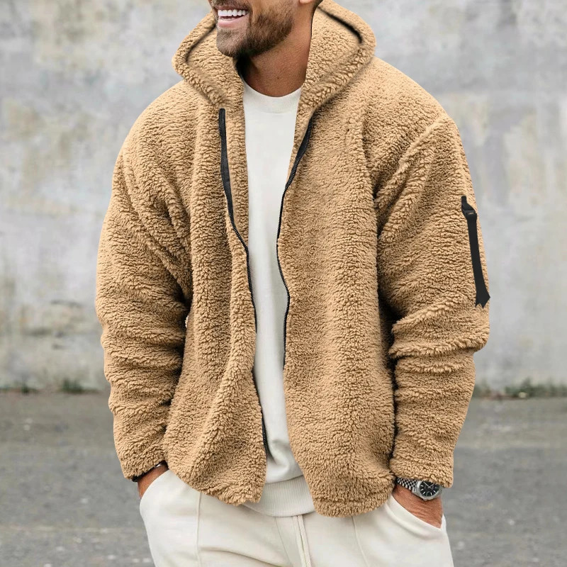 2024 American Style Heavy Coat Mens Winter Jacket Double-sided Fleece Warm Windbreaker Casual Sports Hooded Coat Bomber Jacket 241031