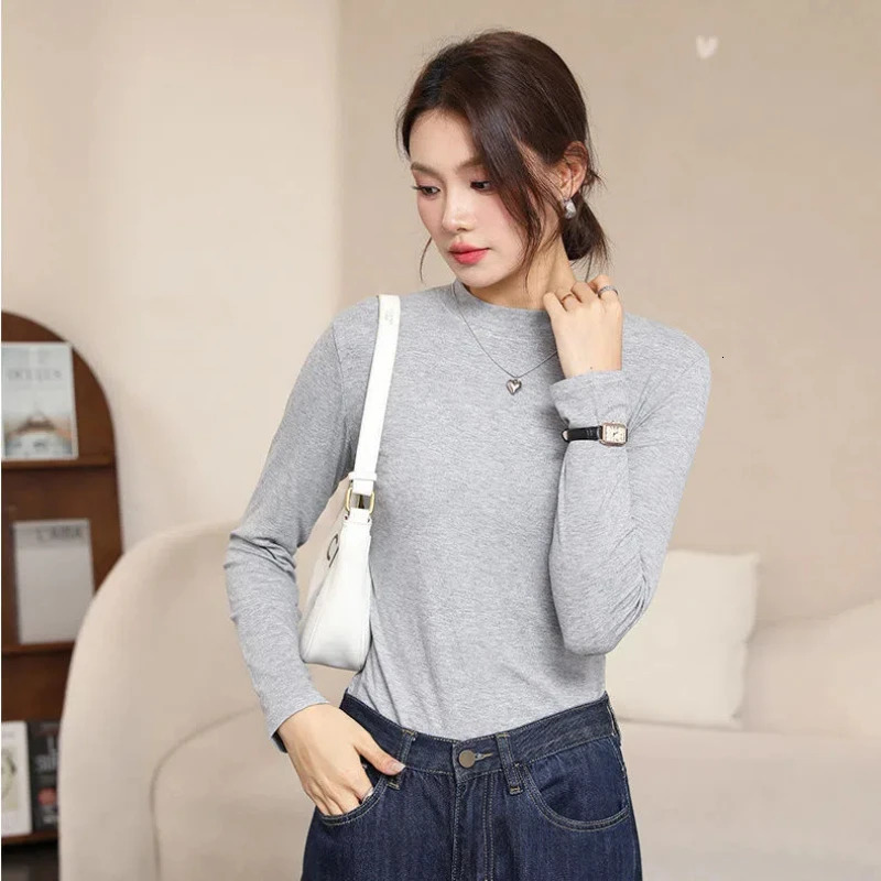 Spring/Summer Womens Splicing Pulling O-neck Fashion Solid Color Weight Loss Minimalist Casual Long Sleeve Top 241031