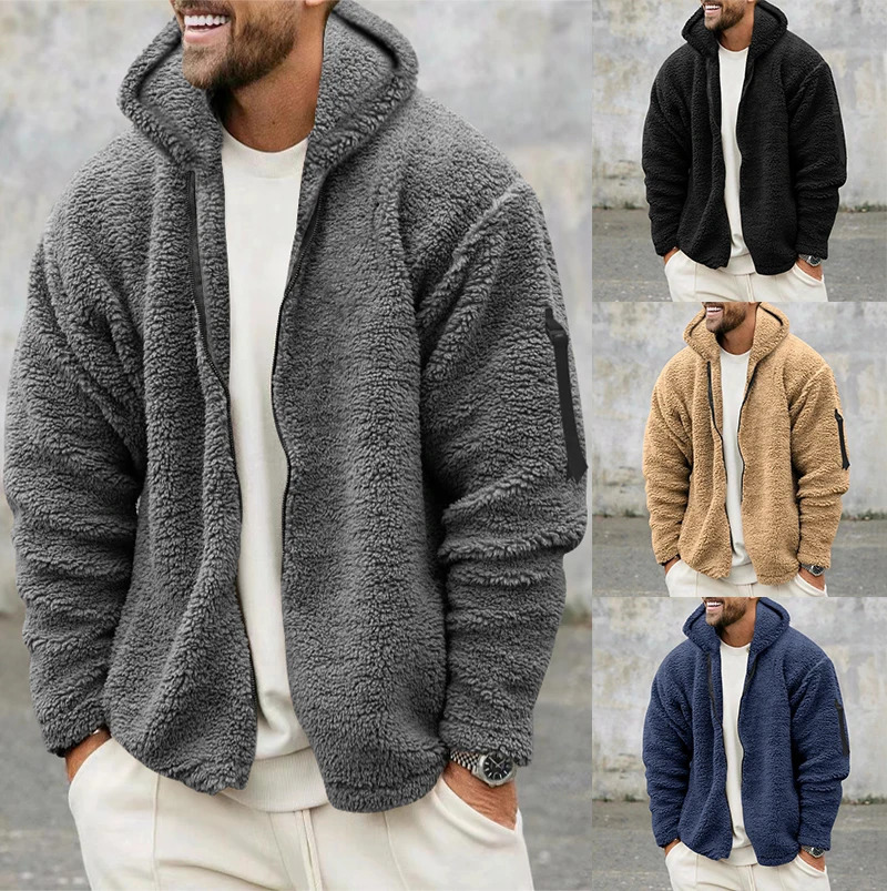 2024 American Style Heavy Coat Mens Winter Jacket Double-sided Fleece Warm Windbreaker Casual Sports Hooded Coat Bomber Jacket 241031