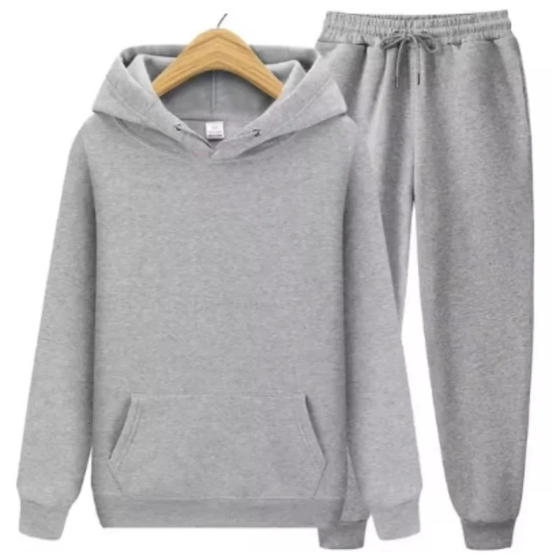 Men Tracksuit 2 Pieces Sets Hooded Sweatshirt Drawstring Pants Male Hoodies Running Sportswear Women Autumn Sportwear 241031