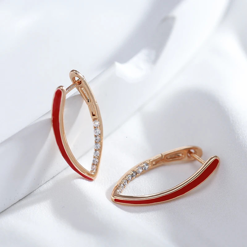 Kinel Fashion 585 Rose Gold Color Red Enamel Drop Earrings For Women Girl Wedding Party Natural Zircon Eardrop Jewelry 241031