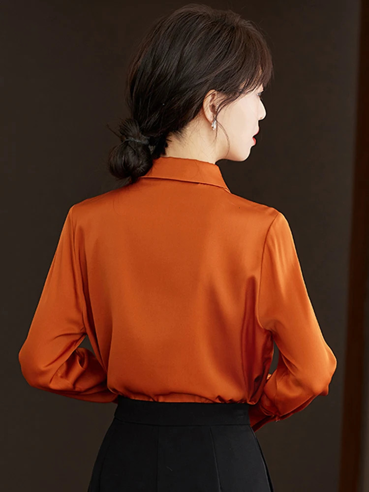 Fashionable round neck hem bubble long sleeved casual clothing solid color elegant womens shirt 241031