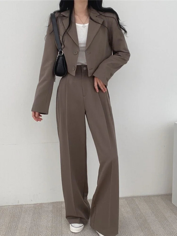 Pants Set Womens Casual Short Blazer Two Piece Sets Girl Outifits Pure Color Office Wear Fashion Pantsuit Spring Autumn 2024 241031