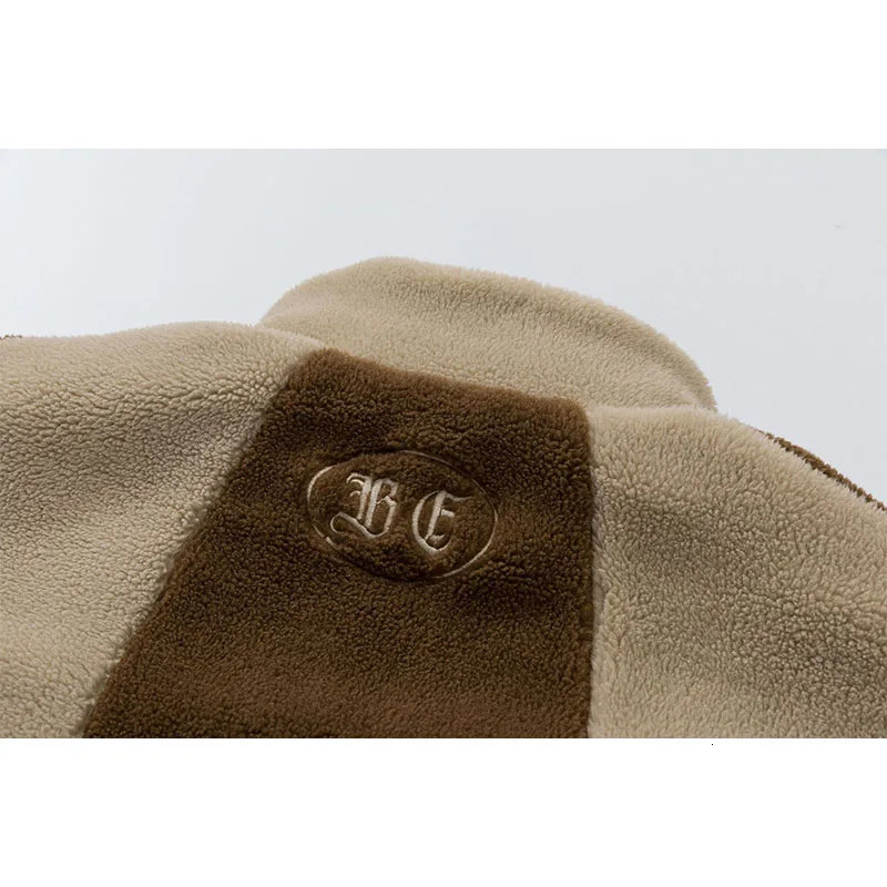 Winter Plush Jacket Parkas Mens Vintage Color Block Fuzzy Fluffy Plush Fleece Lambswool Coats Thicken Warm Padded Jackets 241031