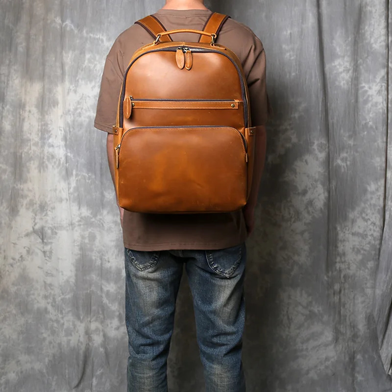 Vintage Top Layer Cowhide Backpack Made Of Genuine Leather Mens HighCapacity Computer Casual Business Travel 241029