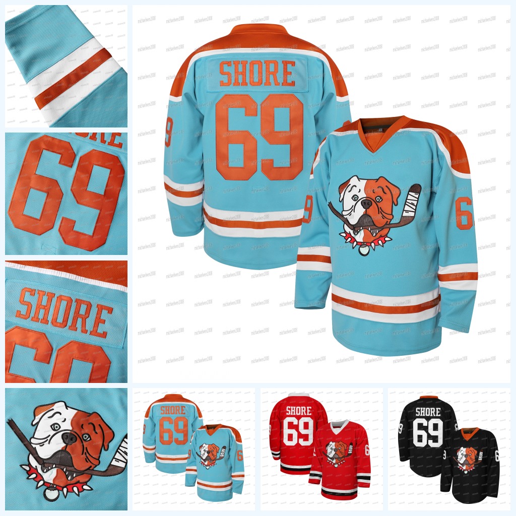 In stock Shore 69 Black Sudbury Bulldogss Hockey Jersey Red Black Blue Christmas Gift 100% Stitched Fast Shipping