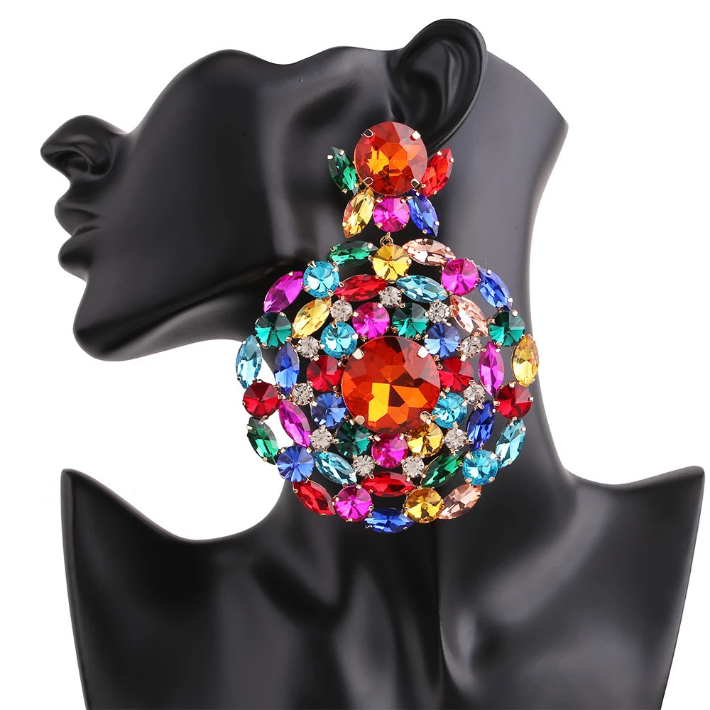 Large Pendant Crystal Womens Earrings Womens Temperature Fashion Super Water Diamond Long Tigram Pendant Earrings Wholesale Gifts 241031