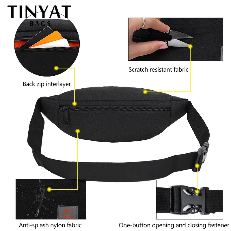 Tinyat Mens Casual Waist Bag Canvas Shoulder Bag Fanny Packs Womens Belt Bag 241031