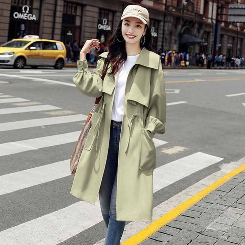 Women Korean Solid Trench Coat Batwing Sleeve Loose Casual Long Turn Down Collar Oversize Windbreaker 210515