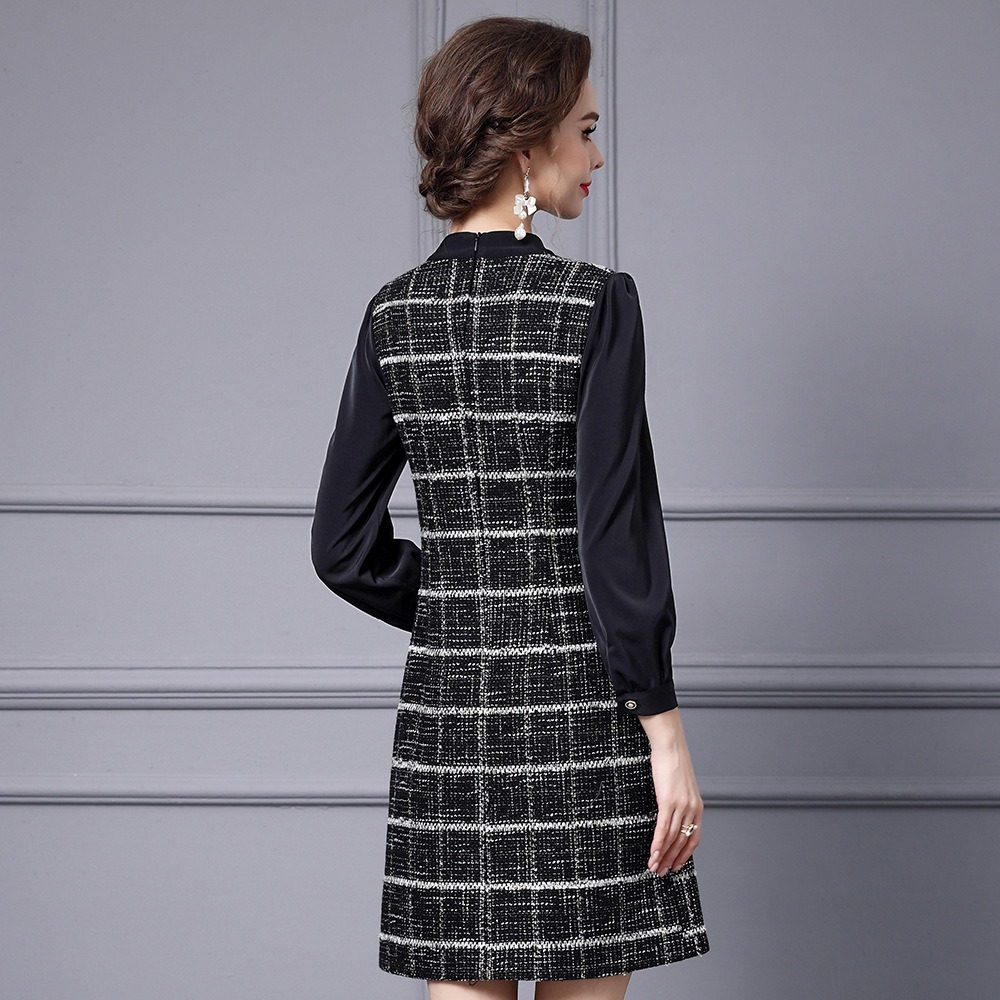 OC 413n57 Women's Dress Handmade Basic Casual Dresses Autumn and Winter Coarse Floral Woolen Commuting Skirt Customization Plaid Top