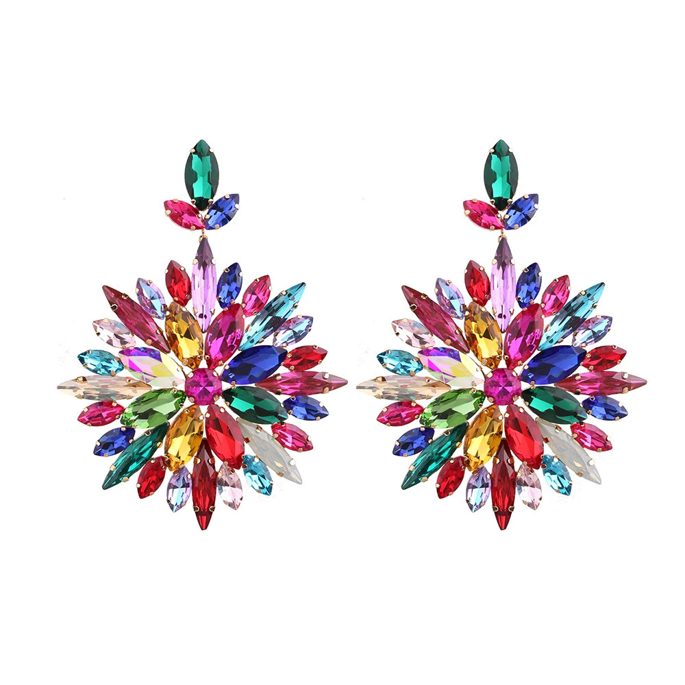 Exaggerated Large Pendant Crystal Earrings for Women Temperature Fashion Super Water Diamond Long Tigram Pendant Earrings Wholesale 241031