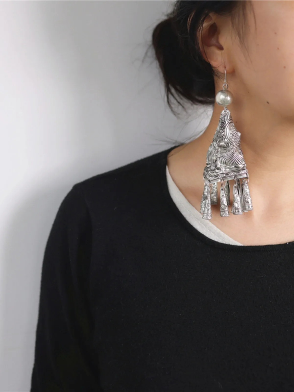 Pendant Perforated Jewelry Horn Shaped tassel Earrings Womens Accessories Silver Earrings Fashion Party Earrings 241031