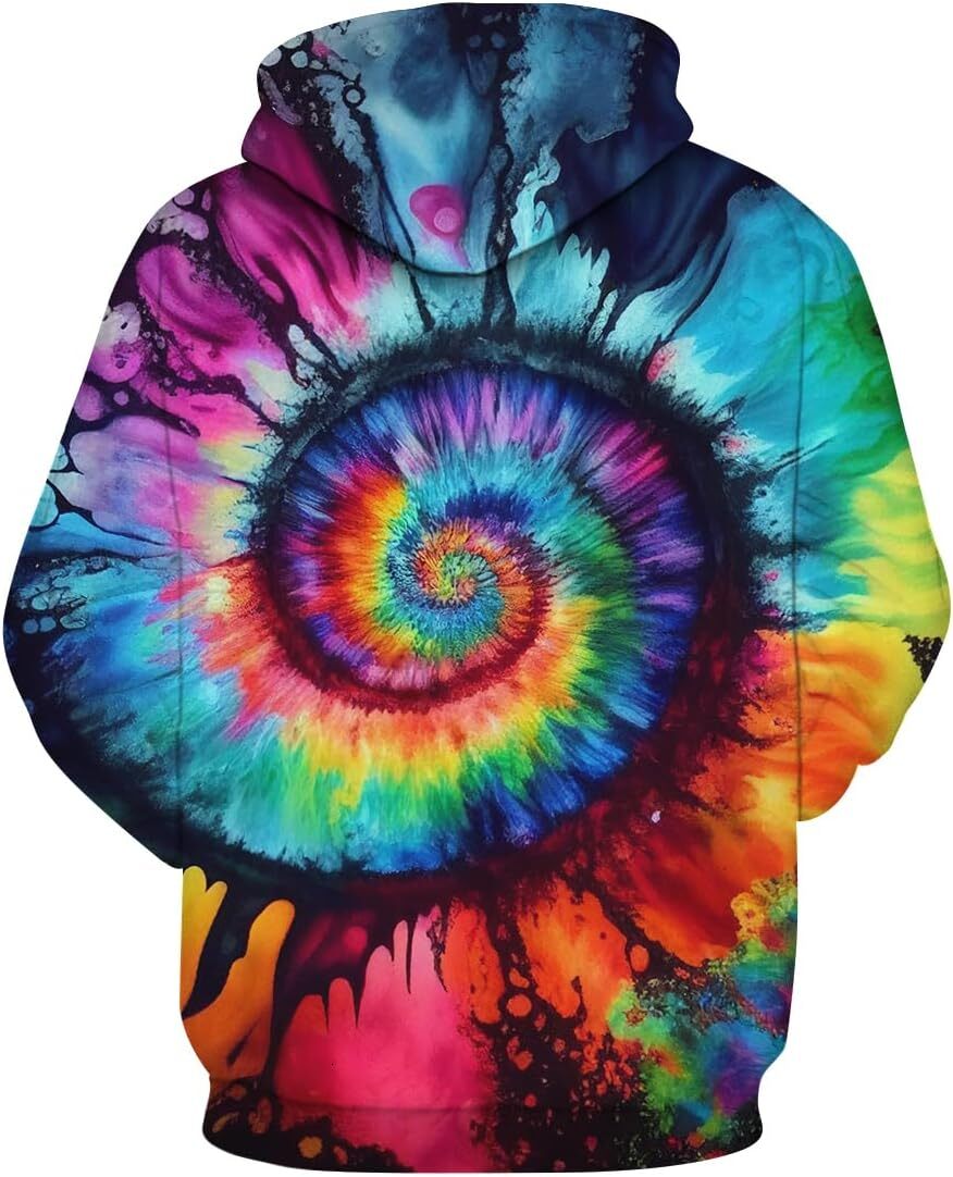Hoodie for Mens Womens Unisex 3D Tie-Dye Graphic Hoody Hoodie Vintage Rainbow Pattern Pockets Hoodies Graphic Trendy Fashion