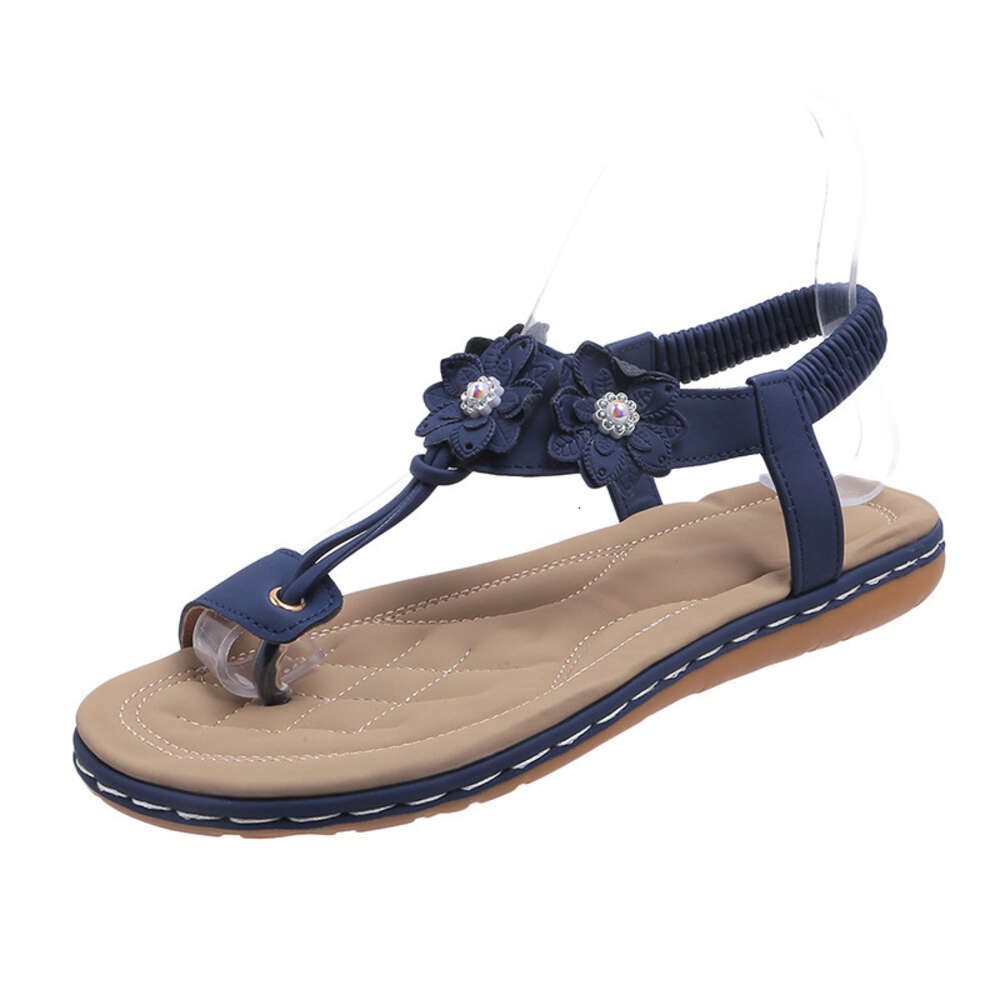Large size 2024 summer new floral rhinestone clip toe set beach flip flop casual flat Roman sandals ddmythur