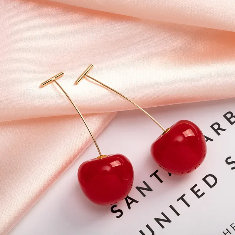 LATS Cute Simulation Red Cherry Earrings for Women Girl Sweet Resin Earring Student Fruit Fashion Jewelry Gift 241031