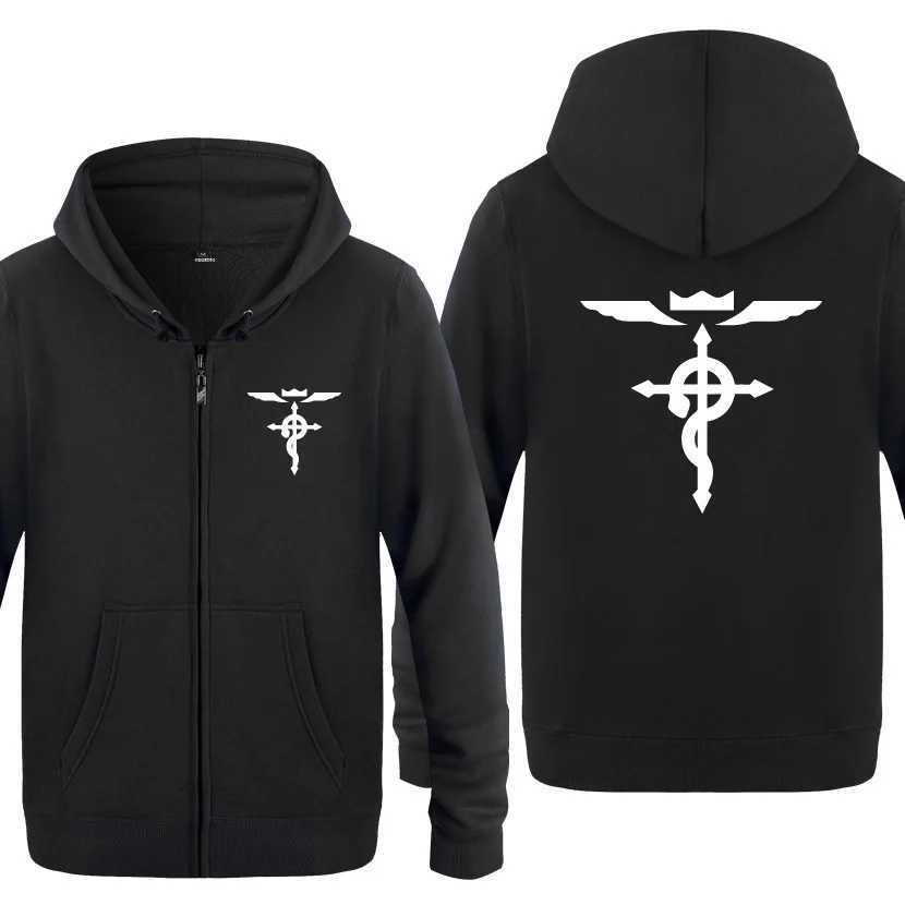 Winter Mens Jacket and Coats Anime All Metal Alchemist Zipper Hoodie Flce Zipper Hoodie Coat Warm Coat X241031