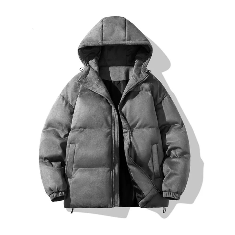 Suede Parka Hoodie Jacket Men Puffer with Cotton Padded Winter Coats Streetwear Thicken Warm Plus Size 5XL 241031