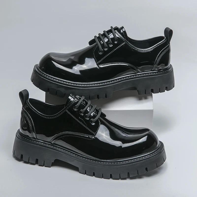 Mens casual big toe original black platform business thick soled dress shoes Mens gentlemen outdoor patent leather safety shoes 241031