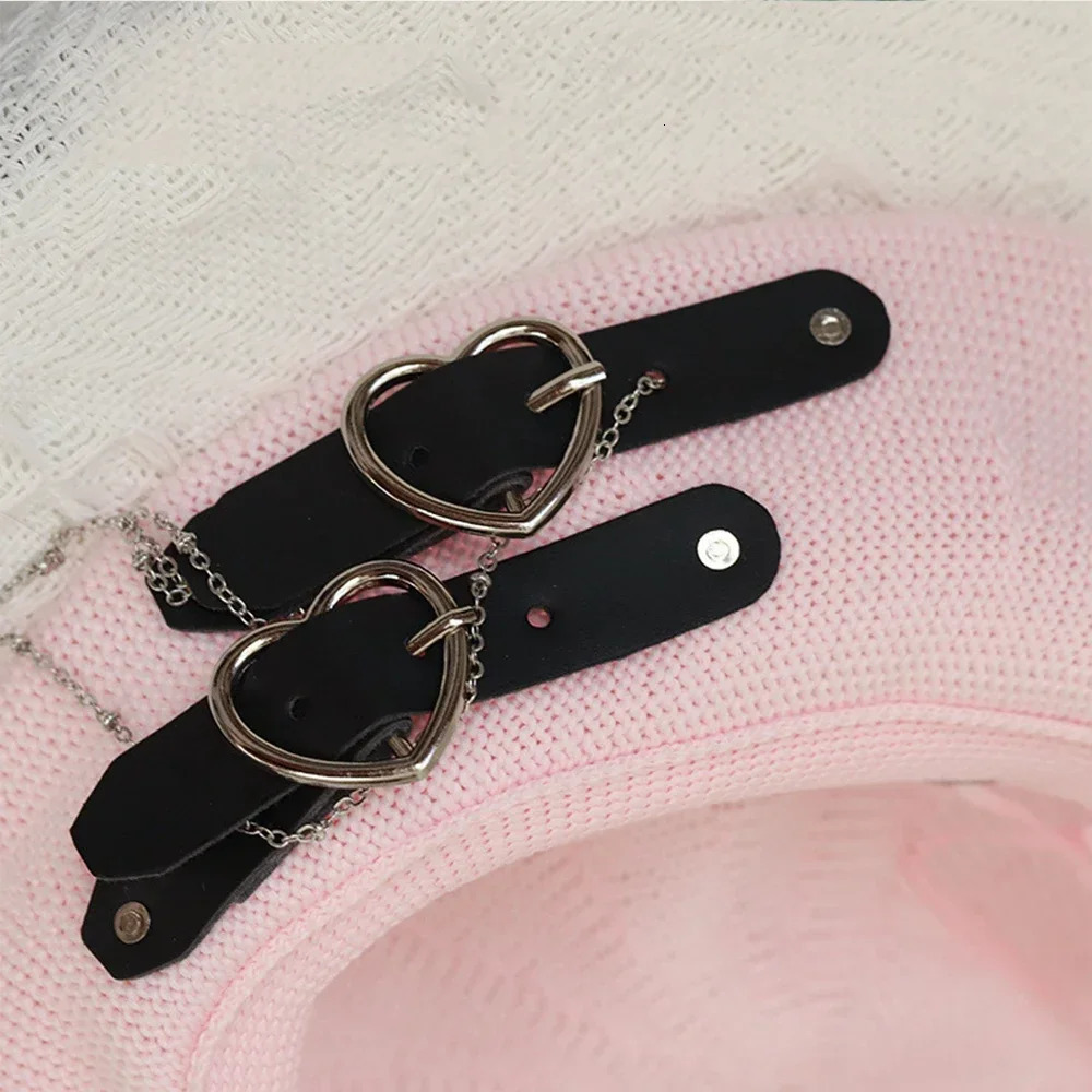 Japanese Beret Harajuku Y2 Fashion Lolita Hat JK Girl Cute PU Chain Heart Love Wool Kawaii Women Accessories 241031