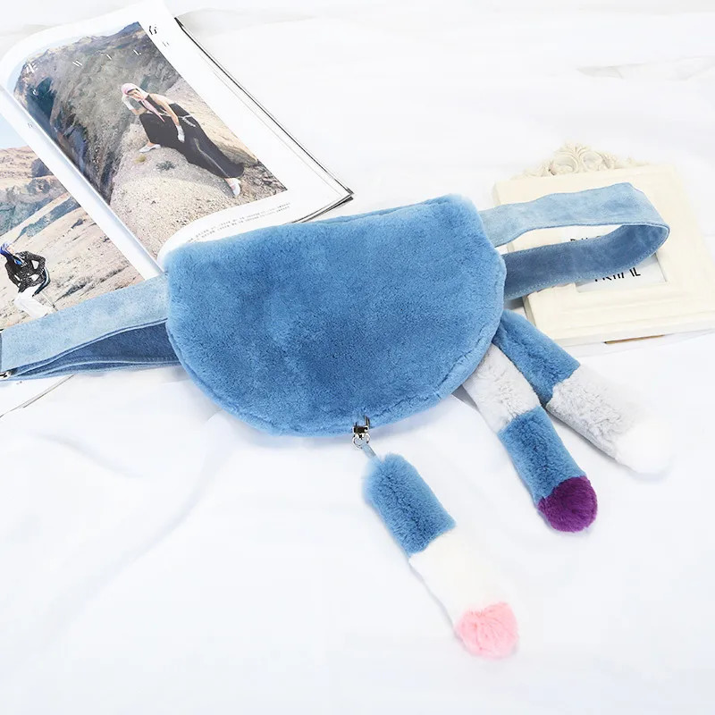 Fashionable high-end female high-end Rex rabbit fur personalized waist bag literary high-end leisure sports messenger luggage 241031