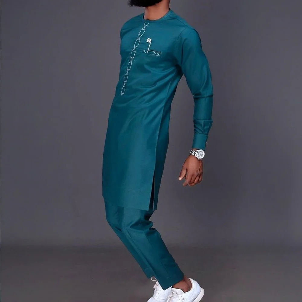 Summer African Mens Traditional Elegant Suits Outfit Dashiki 2Pcs Shirt Pants Full Set Clothes Abaya Costume 241031