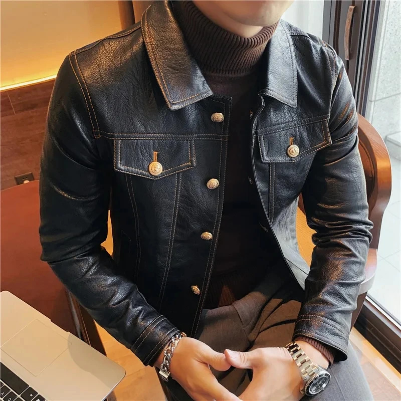 3XL-M motorcycle pilot leather jacket fashion mens punk style single breasted mens leather jacket 241031