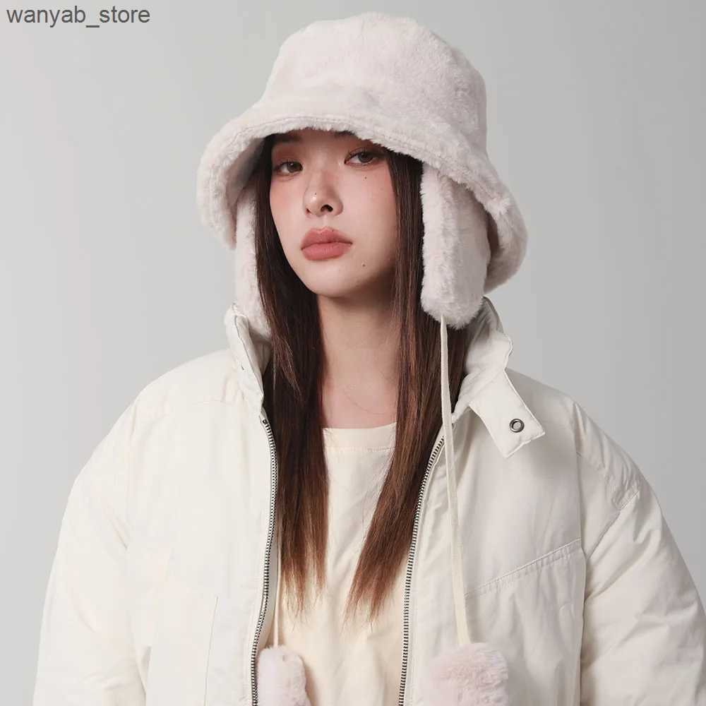 Wide Brim Hats Bucket Hats Bomber Winter warm bucket hat hats for women Golf cap Hiking hat fur hat Winter hat Barrel cap Cotton fabric Ear protection