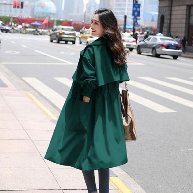 Women Korean Solid Trench Coat Batwing Sleeve Loose Casual Long Turn Down Collar Oversize Windbreaker 210515