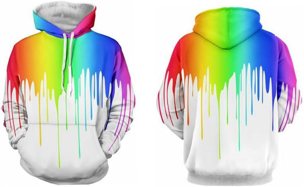 Hoodie for Mens Womens Mens 3D Printed Rainbow Watercolor Paint Long Sleeve Hoodie Pullover Sweatshirt Graphic Hoodies sweatshirt color