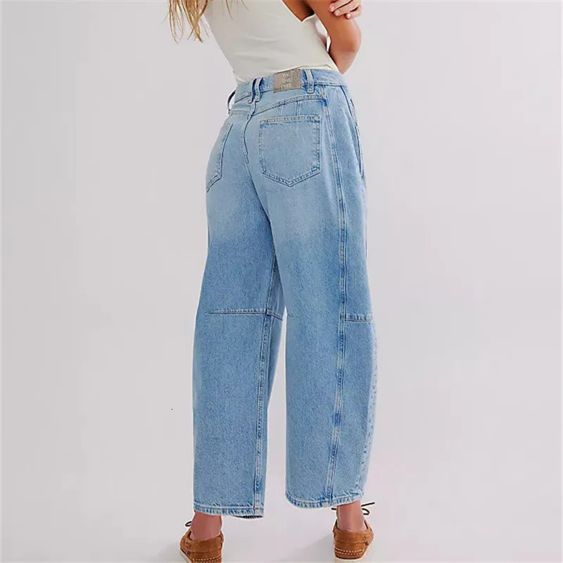 Barrel Jeans Women Casual Baggy Wide Leg Horseshoe Denim Pants Y2k Boyfriend Vintage Tapered Jeans Mid Rise Cropped Barrel Pant 241031